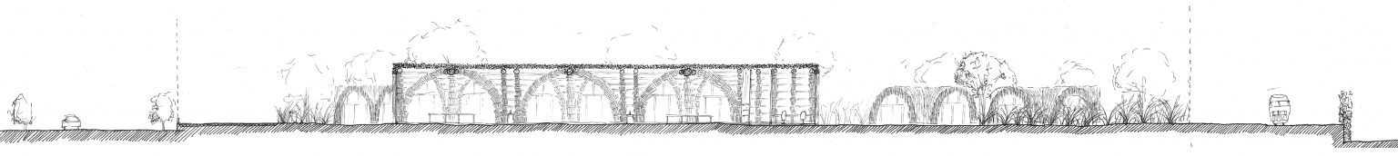 Dessin - croquis - mudhif - bagnères-de-luchon - fibres - miscanthus - roseau
